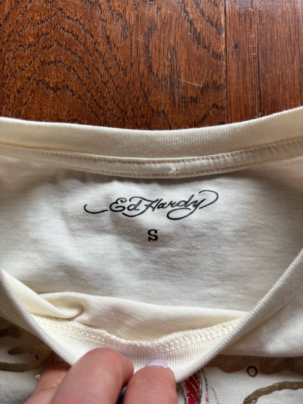Ed Hardy Cream Koi Fish Graphic Tee | Size S | Floral Tattoo Style - Picture 8 of 9